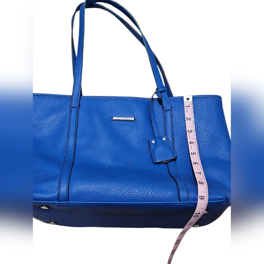 Dana Buchman Womens Pebbled Blue Tote Bag Zebra Lined Minimalist Office Carryall - Picture 7 of 9